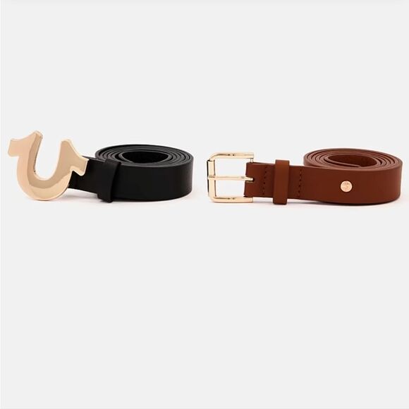 True Religion 2PC Horseshoe Buckle Belt Set